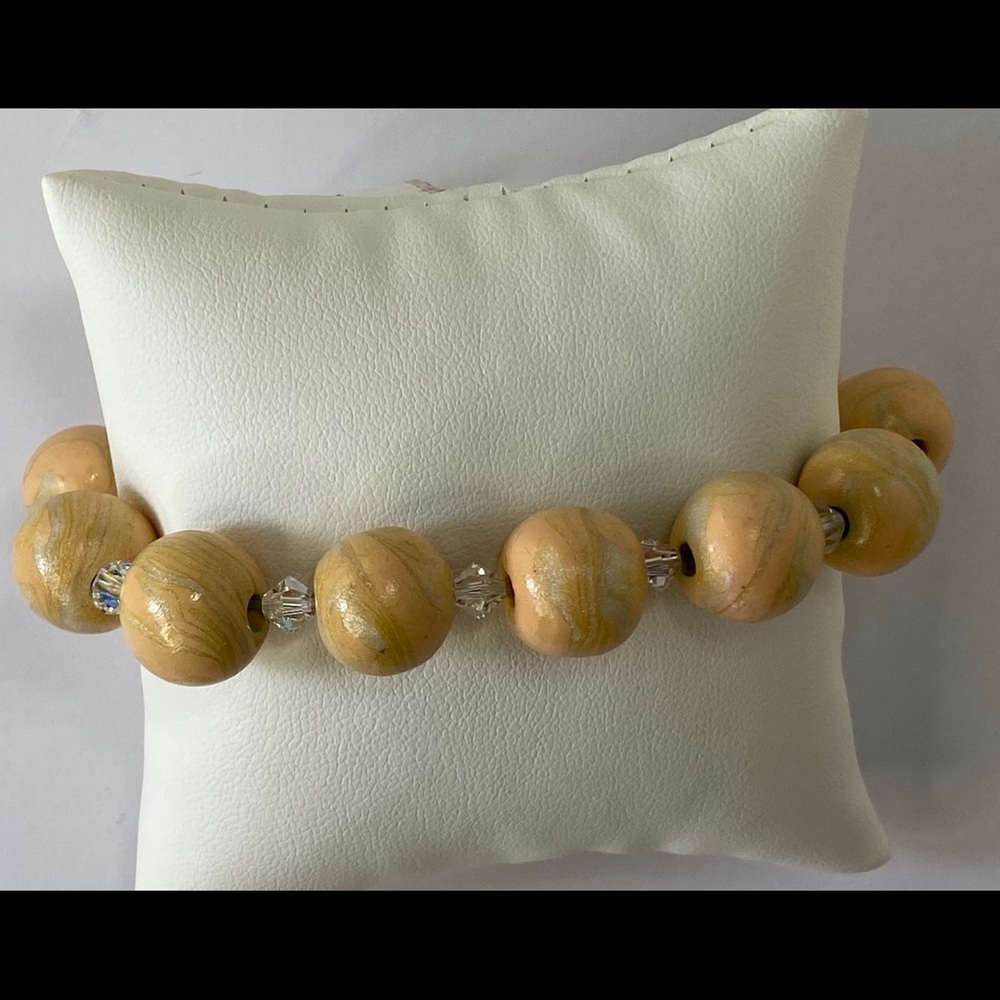Handmade Polymer Clay Peach Beaded Bracelet
